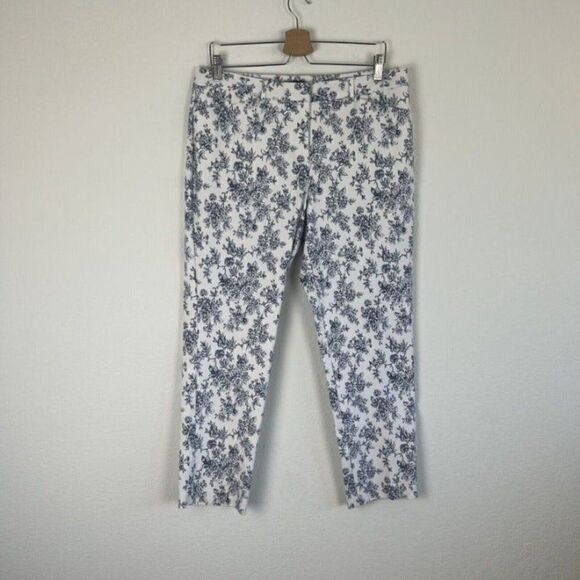 Mario Serrani Womens Pants Size 12 Blue White Floral Stretch Crop Ankle Slim Fit - Picture 1 of 12